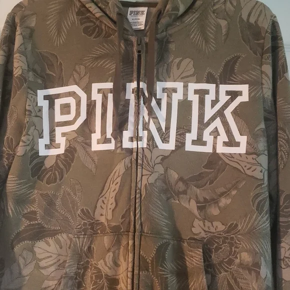 Victoria's Secret PINK Everyday Lounge Hoodie Sweatshirt Tropical Leaves Floral - Picture 3 of 6